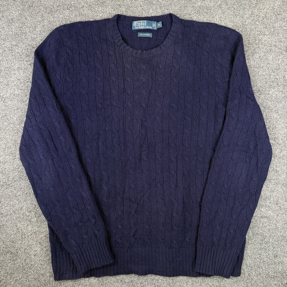 Polo Ralph Lauren Sweater Mens XL Blue 100% Cashmere Cable Knit Fisherman Soft